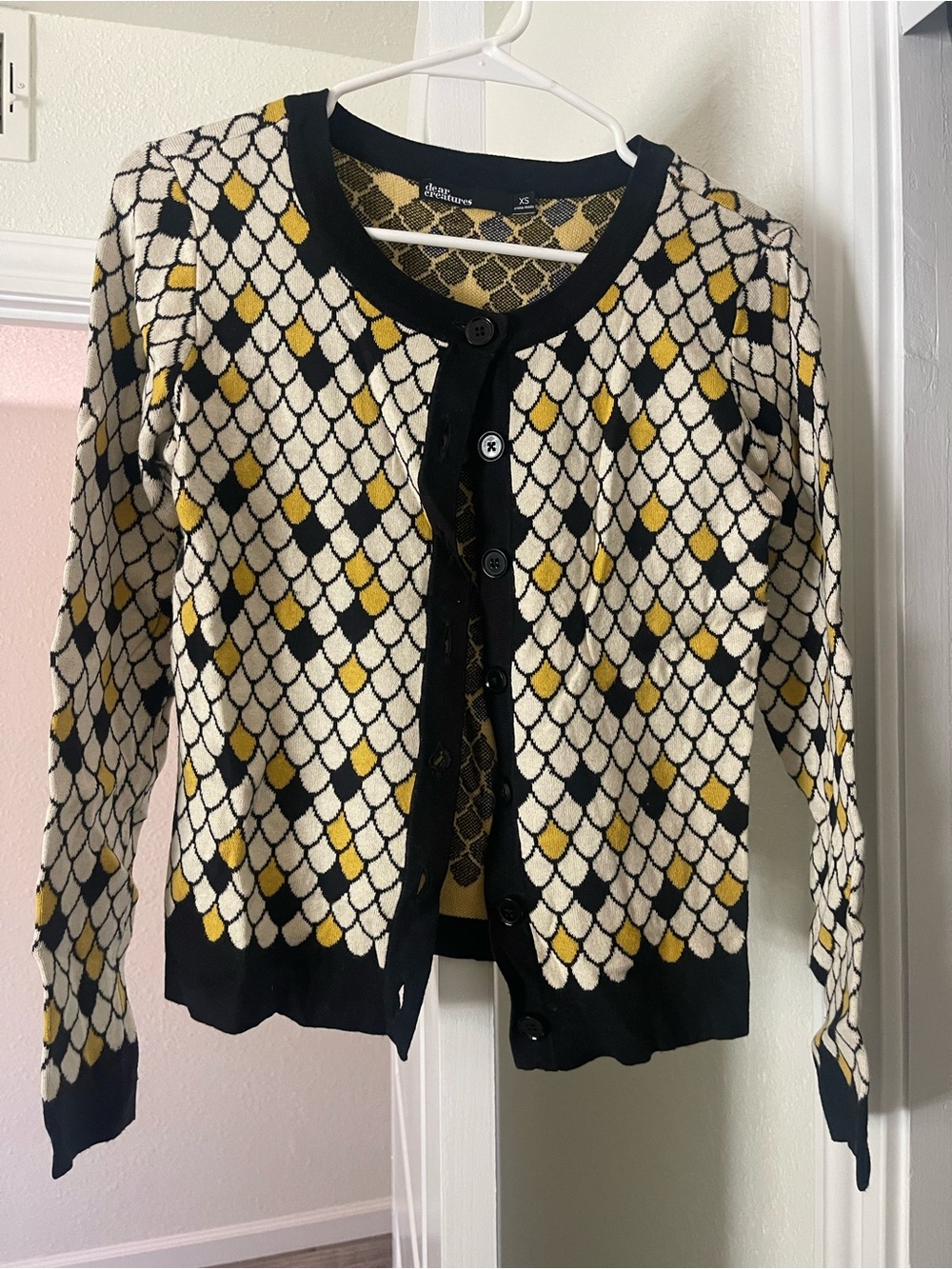 dear creatures Cream, Black and Yellow Patterned Button Cardigan